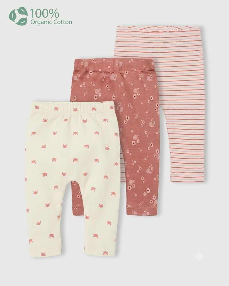 Baby Girl 3-Pack Organic Cotton Diaper Pants In Assorted Prints