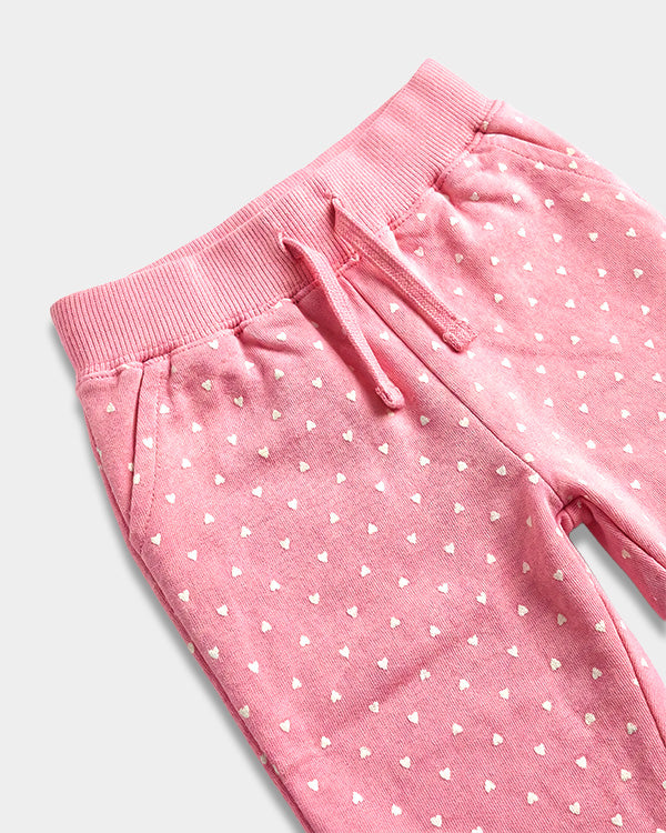 Baby Girl Organic Cotton Pull-On Pants in Heart Print