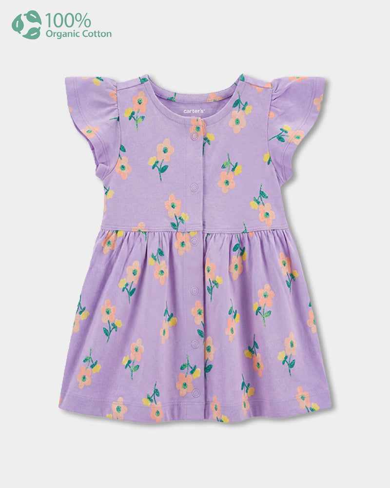 Baby Girl Organic Cotton Knitted Dress In Floral Print