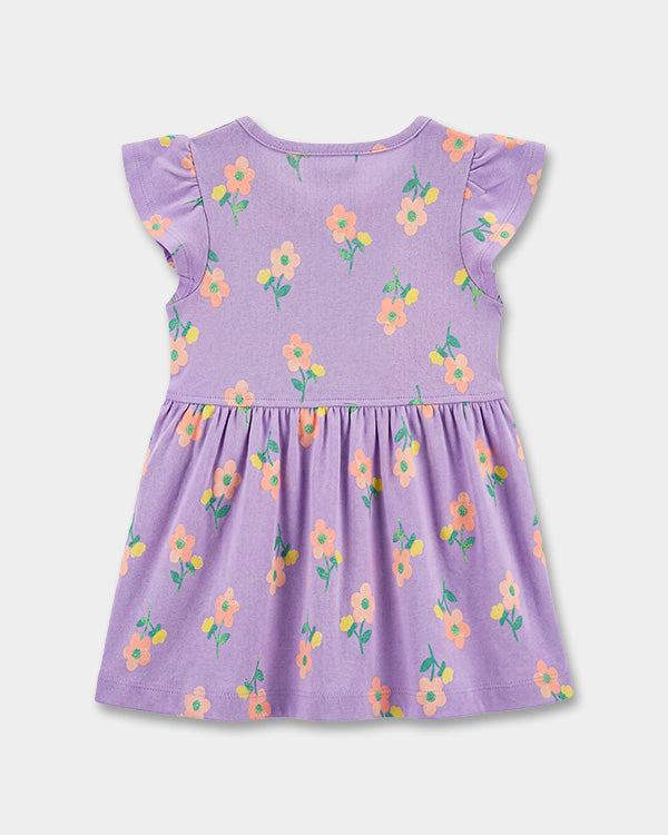 Baby Girl Organic Cotton Knitted Dress In Floral Print
