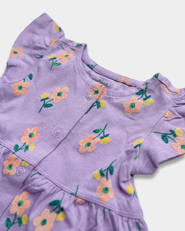 Baby Girl Organic Cotton Knitted Dress In Floral Print