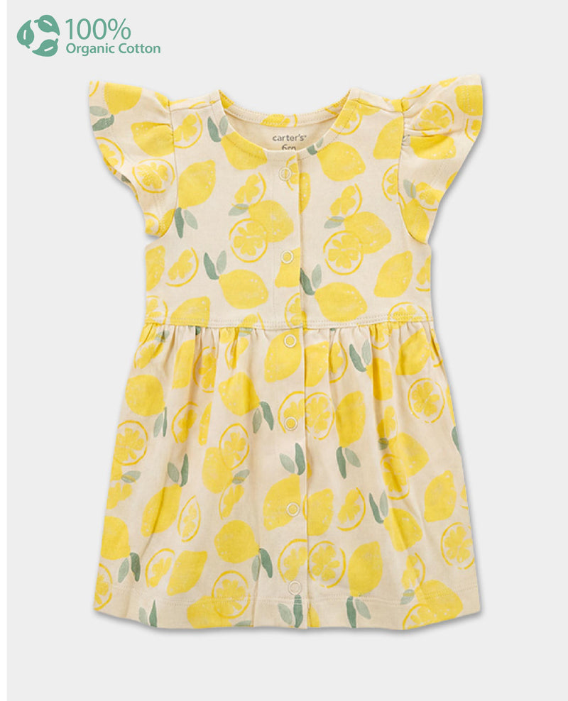 Baby Girl Organic Cotton Knitted Dress In Fruit Print
