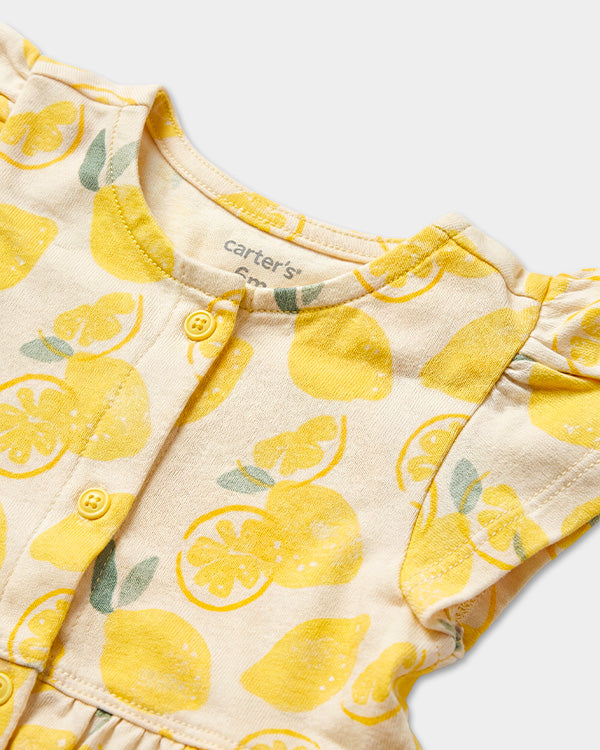 Baby Girl Organic Cotton Knitted Dress In Fruit Print