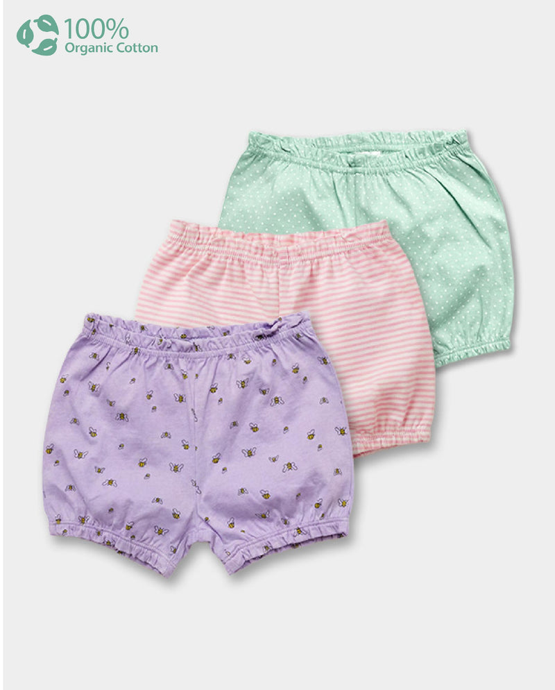 Baby Girl 3-Pack Organic Cotton Bloomers In Assorted Prints with Anti Microbial Finish