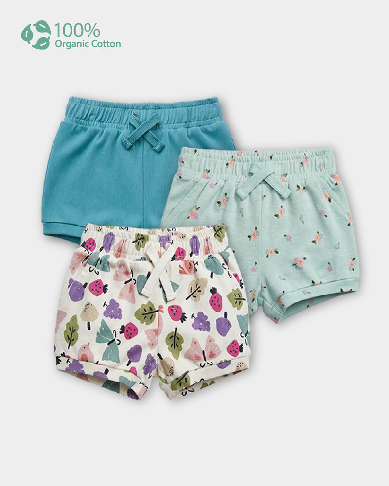 Baby Girl 3-Pack Organic Cotton Pull-On Shorts In Assorted Prints