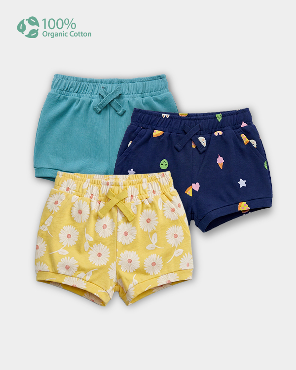 Baby Girl 3-Pack Organic Cotton Pull-On Shorts In Assorted Prints