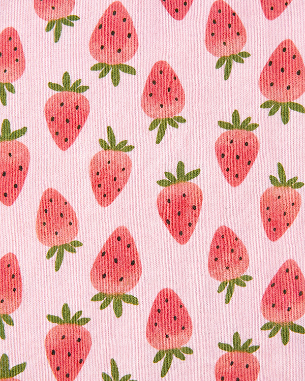 Baby Girl Organic Cotton Strawberry Print Front Open T-Shirt & Shorts Set