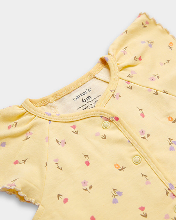 Baby Girl Organic Cotton Floral Print Front Open T-Shirt & Shorts Set