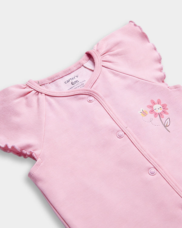 Baby Girl Organic Cotton Floral Print Front Open T-Shirt & Shorts Set