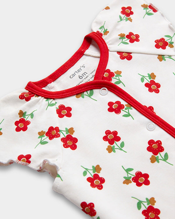 Baby Girl Organic Cotton Floral Print Front Open T-Shirt & Shorts Set