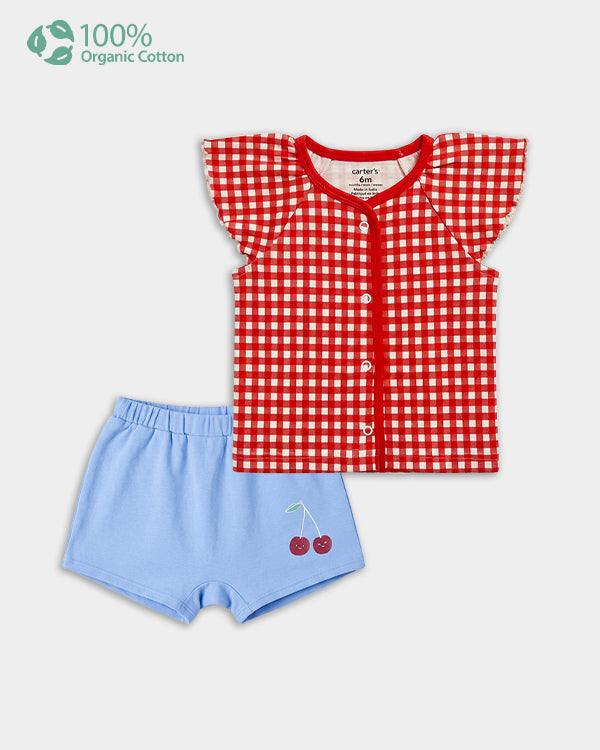 Baby Girl Organic Cotton Graphic Print Front Open T-Shirt & Shorts Set