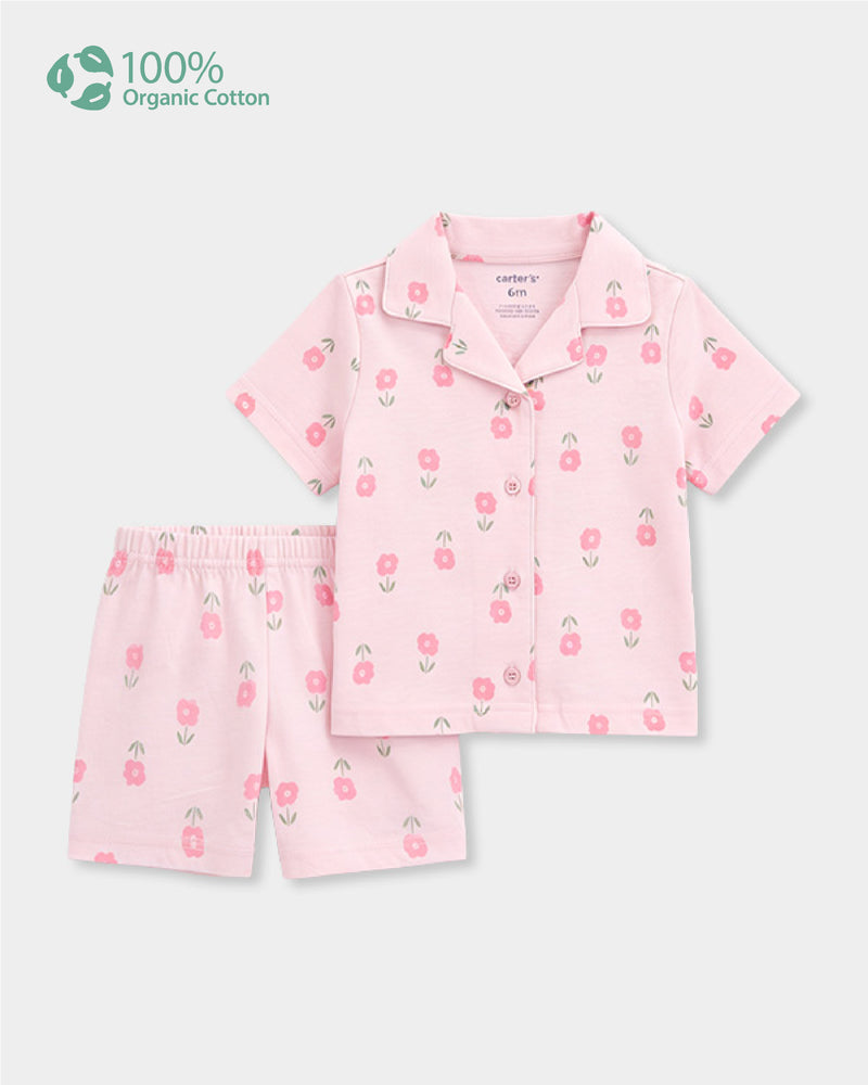Baby Girl Organic Cotton Floral Print T-Shirt & Shorts Sleep-Set