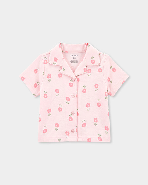 Baby Girl Organic Cotton Floral Print T-Shirt & Shorts Sleep-Set