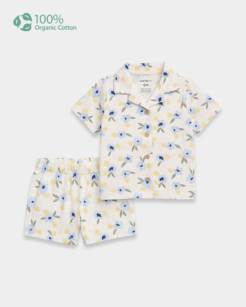 Baby Girl Organic Cotton Floral Print T-Shirt & Shorts Sleep-Set