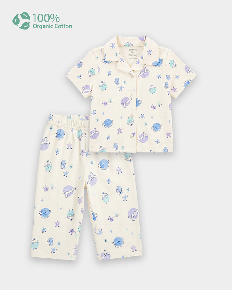 Baby Girl Organic Cotton Outerspace Print T-Shirt & Pant Sleep-Set