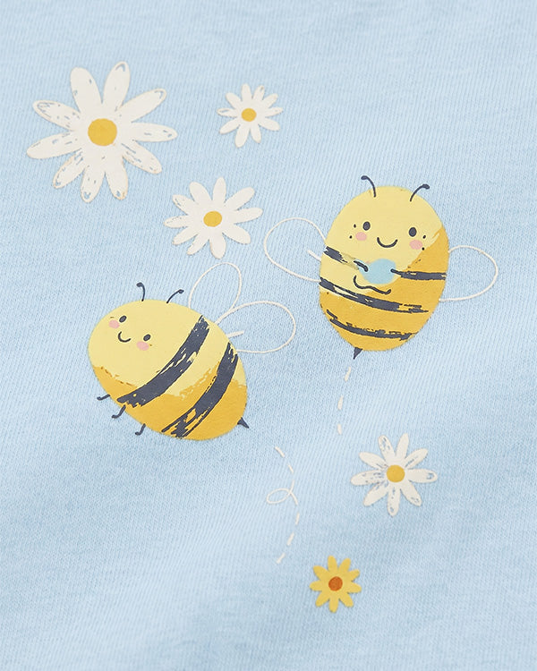 Baby Girl Organic Cotton Crew Neck T-Shirt With Bee Print