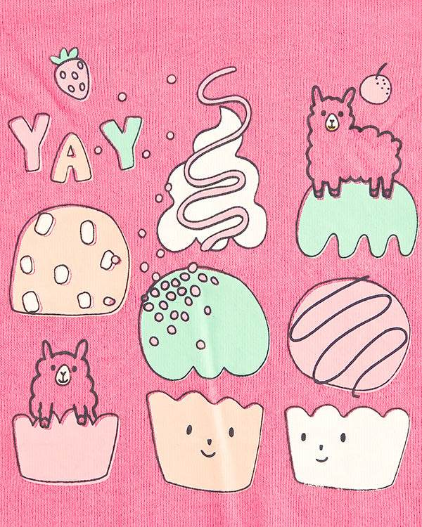 Baby Girl Organic Cotton Crew Neck T-Shirt With Cupcake Print