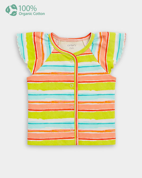 Baby Girl Organic Cotton Striped Front Open T-Shirt