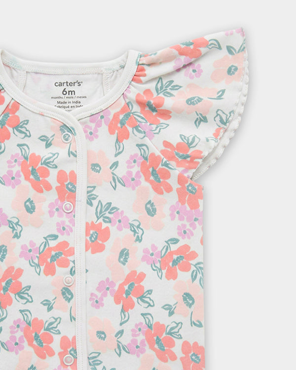 Baby Girl Organic Cotton Front Open T-Shirt In Floral Print