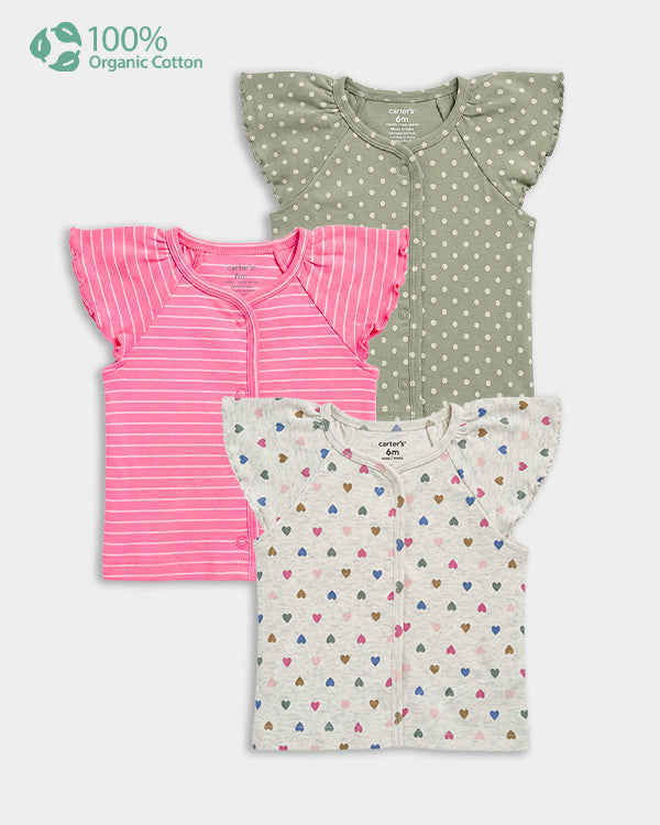 Baby Girl 3-Pack Organic Cotton Front Open T-Shirt In Assorted Prints