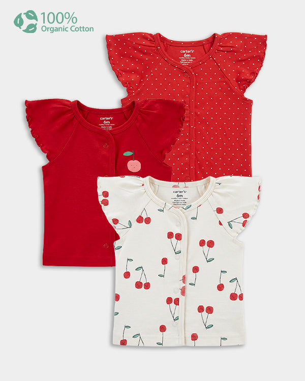 Baby Girl 3-Pack Organic Cotton Front Open T-Shirt In Assorted Prints