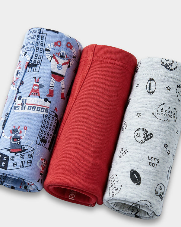 Toddler Boy 3-Pack Organic Cotton Brief In Assorted Prints with Anti Microbial Finish
