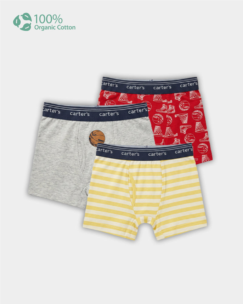Toddler Boy 3-Pack Organic Cotton Trunk In Assorted Prints with Anti Microbial Finish