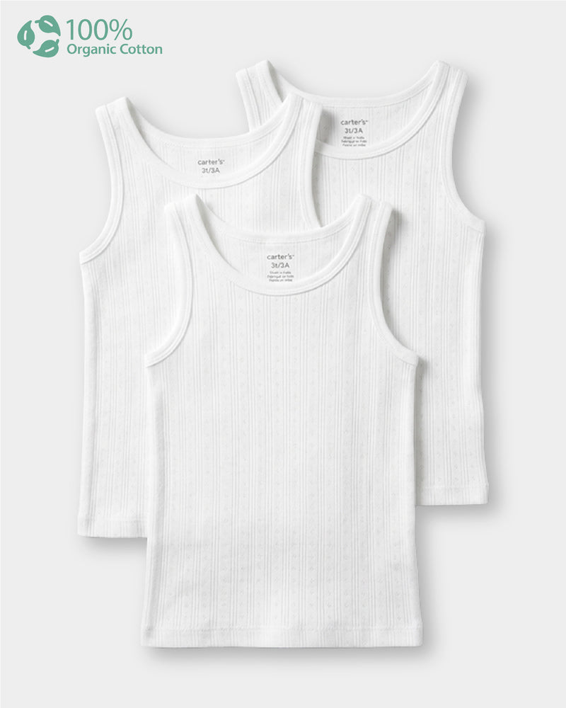 Toddler Boy 3-Pack Organic Cotton Plain White Vest with Anti Microbial Finish