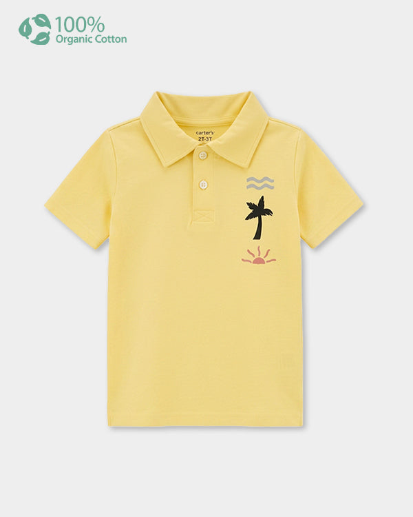 Toddler Boy Organic Cotton Polo T-Shirt With Beach Logo And Back Print