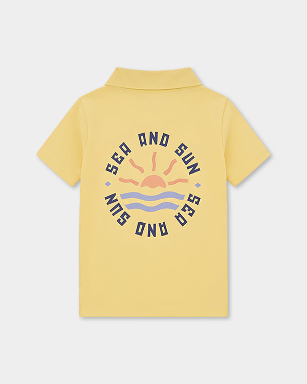 Toddler Boy Organic Cotton Polo T-Shirt With Beach Logo And Back Print