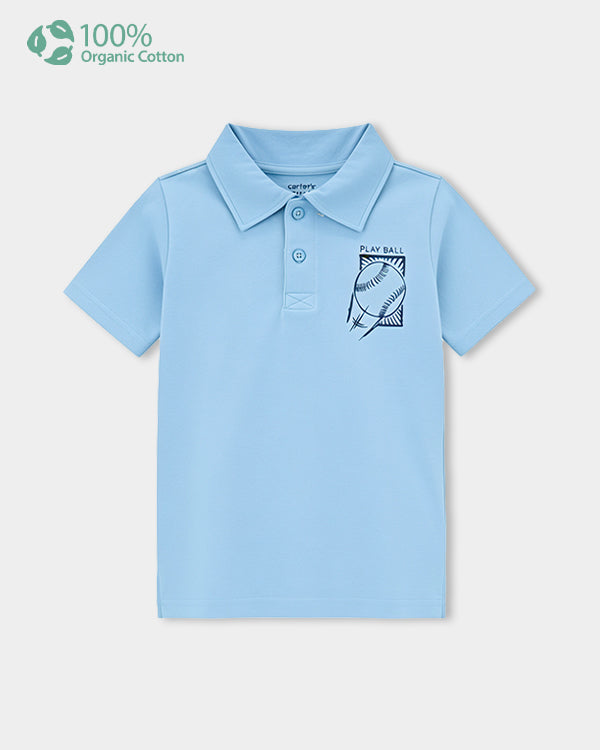 Toddler Boy Organic Cotton Polo T-Shirt With Ball Logo And Back Print