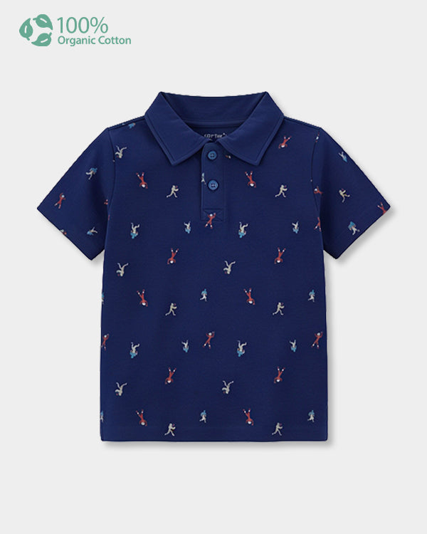 Toddler Boy Organic Cotton Polo T-Shirt In Sport Print
