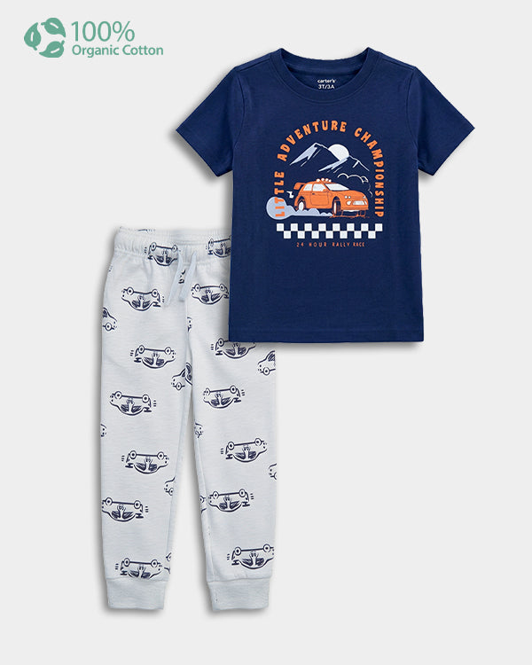 Toddler Boy Organic Cotton Car Print T-Shirt & Pant-Set