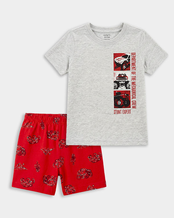 Toddler Boys Organic Cotton Transport Print T-Shirt & Shorts Sleep-Set