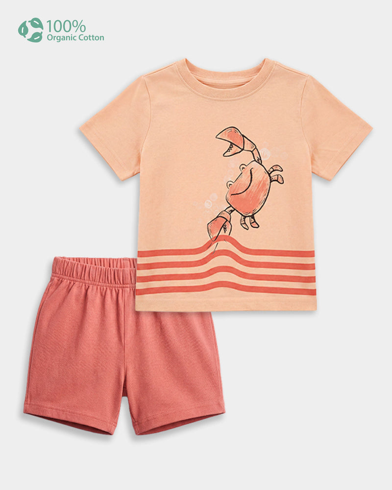 Toddler Boys Organic Cotton Crab Print T-Shirt & Shorts Sleep-Set
