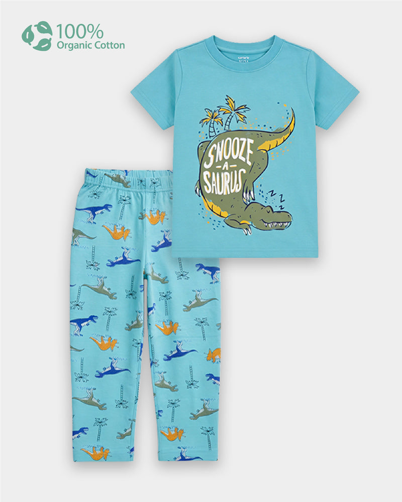 Toddler Boys Organic Cotton Dino Print T-Shirt & Pant Sleep-Set