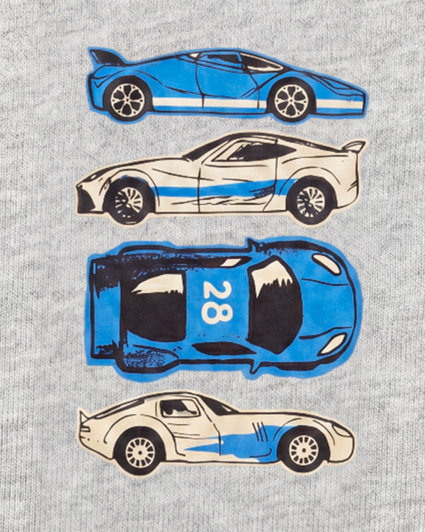 Toddler Boy Organic Cotton Crew Neck T-Shirt With Car Print