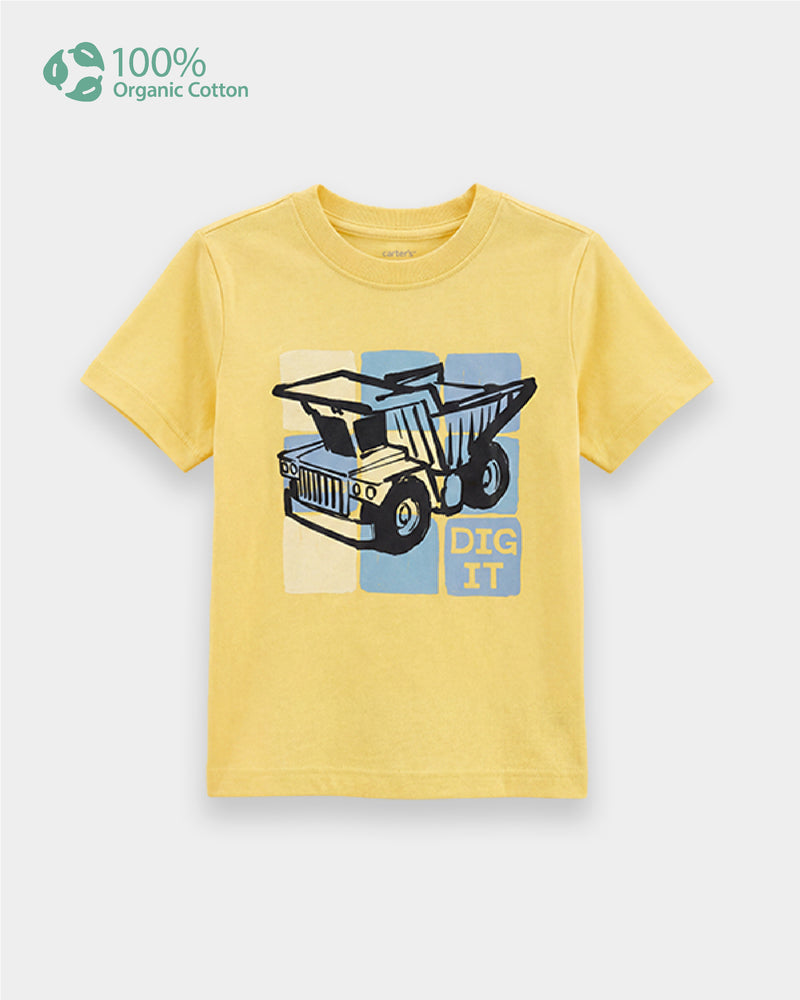 Toddler Boy Organic Cotton Crew Neck T-Shirt With Transport Print