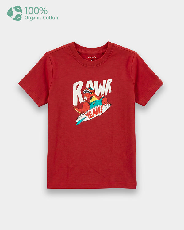 Toddler Boy Organic Cotton Crew Neck T-Shirt With Dino Print