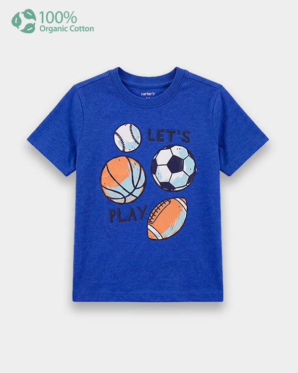 Toddler Boy Organic Cotton Crew Neck T-Shirt With Ball Print