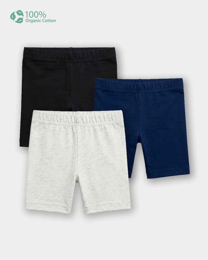 Toddler Girl 3-Pack Organic Cotton Cycling Shorts In Solid with Anti Microbial Finish