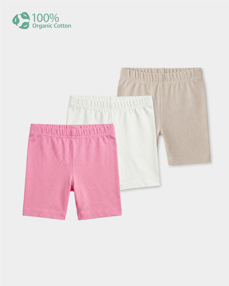 Toddler Girl 3-Pack Organic Cotton Cycling Shorts In Solid with Anti Microbial Finish