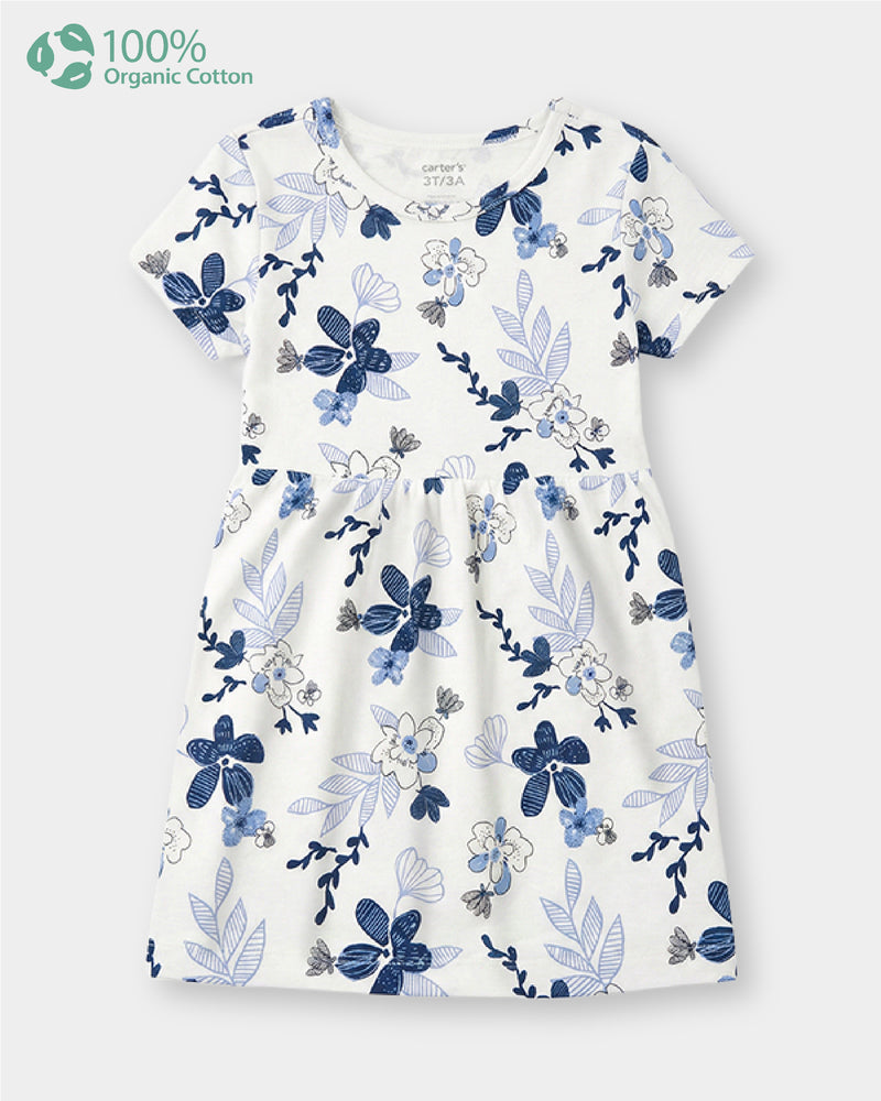Toddler Girl Organic Cotton Knitted Dress In Floral Print