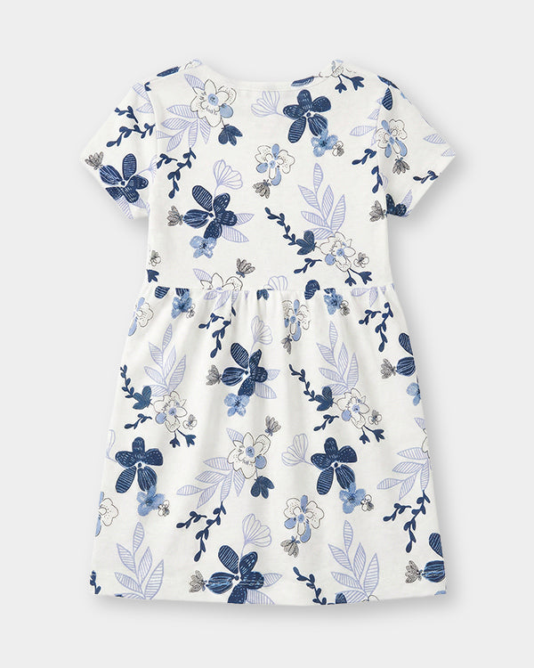 Toddler Girl Organic Cotton Knitted Dress In Floral Print
