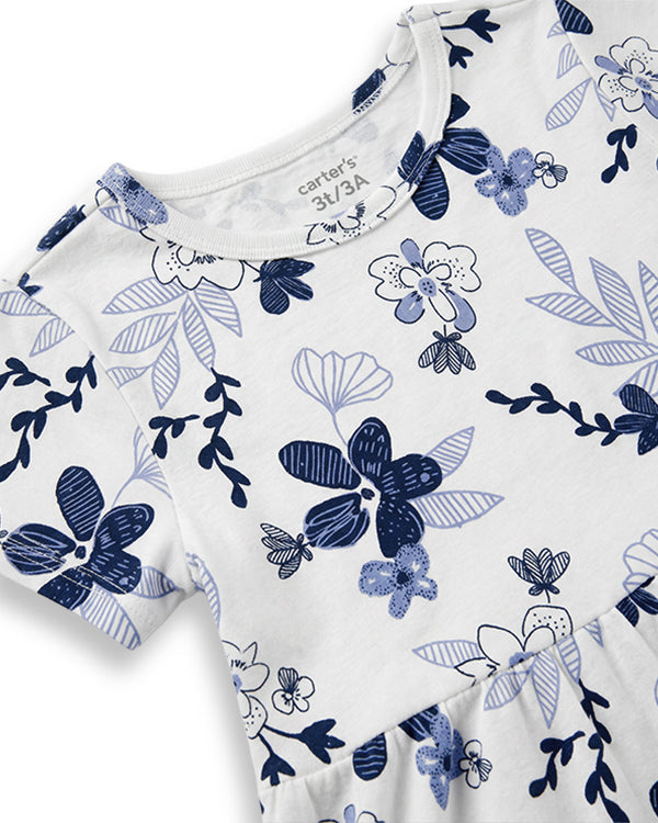 Toddler Girl Organic Cotton Knitted Dress In Floral Print