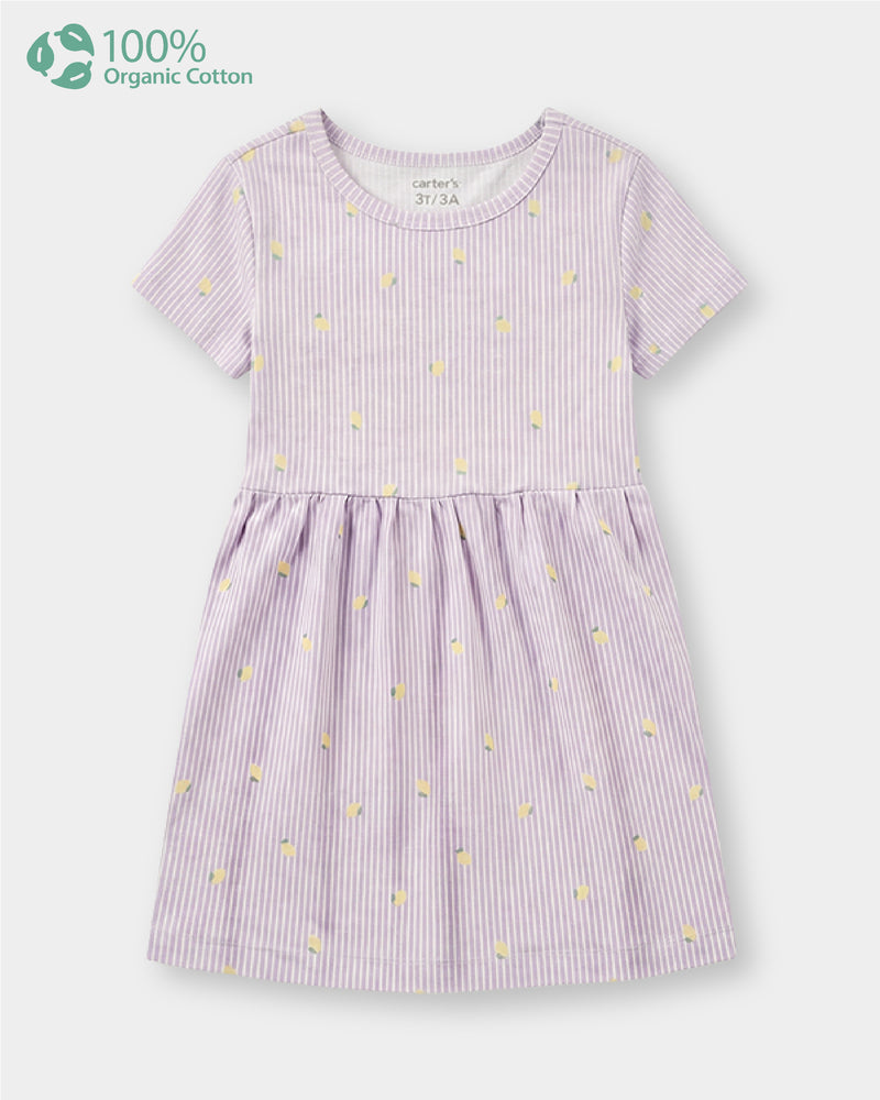 Toddler Girl Organic Cotton Knitted Dress In Fruit Print