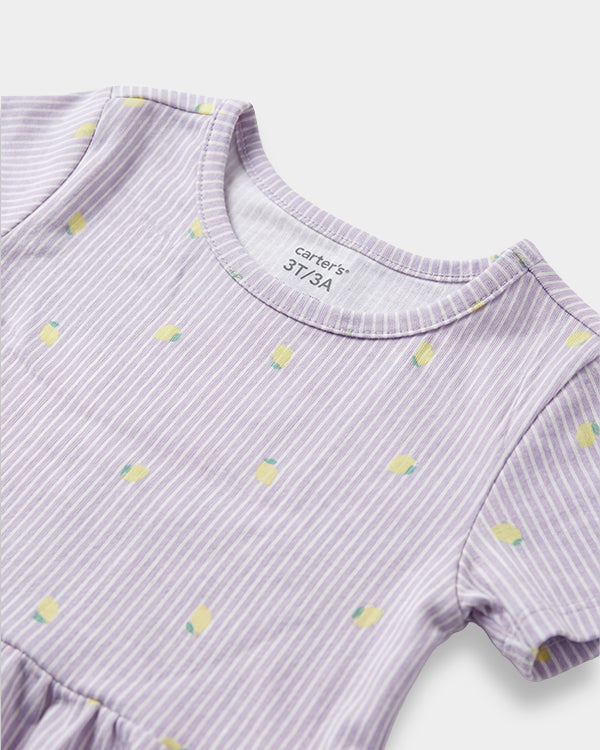 Toddler Girl Organic Cotton Knitted Dress In Fruit Print