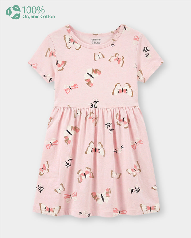 Toddler Girl Organic Cotton Knitted Dress In Butterfly Print