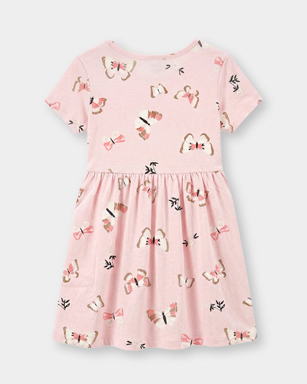Toddler Girl Organic Cotton Knitted Dress In Butterfly Print
