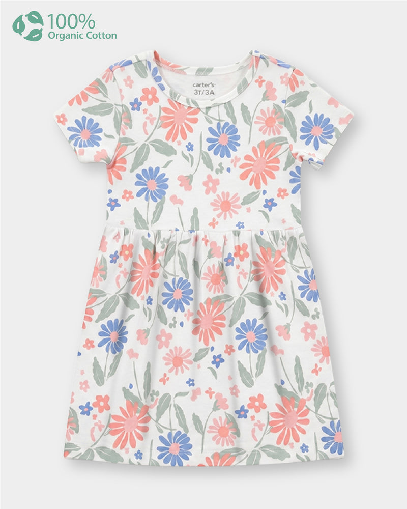 Toddler Girl Organic Cotton Knitted Dress In Fruit Print